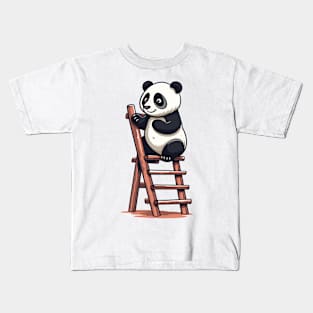 Panda on a Ladder, Kawaii Cute Kids T-Shirt